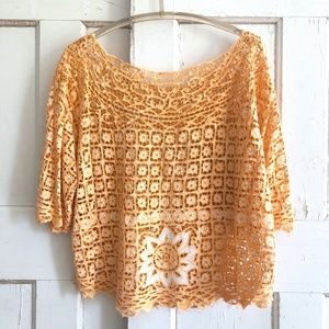 Orange Eyelet Embroidered Lace Top Size: M